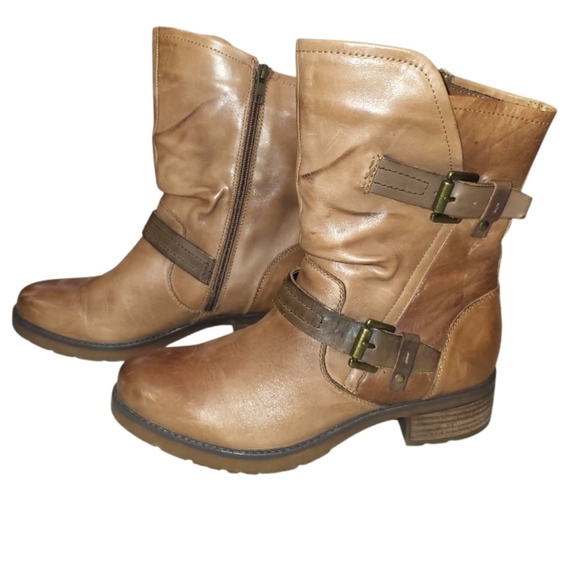 EARTH Brand Leather Talus Almond Brown Biker Moto Cycle Ankle Boot Women 9.5 - Picture 2 of 11